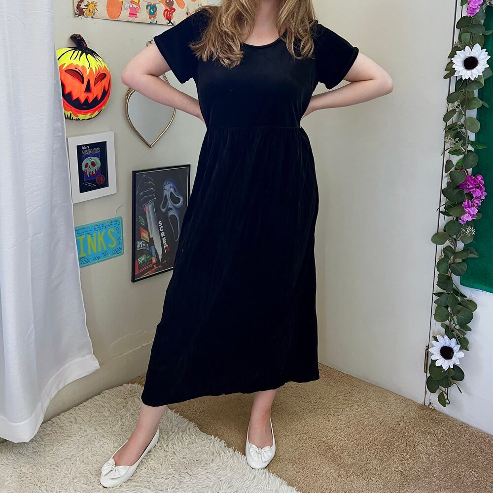 Vintage 1990s Gotcha Covered Black Velvet Maxi Dress Size 8